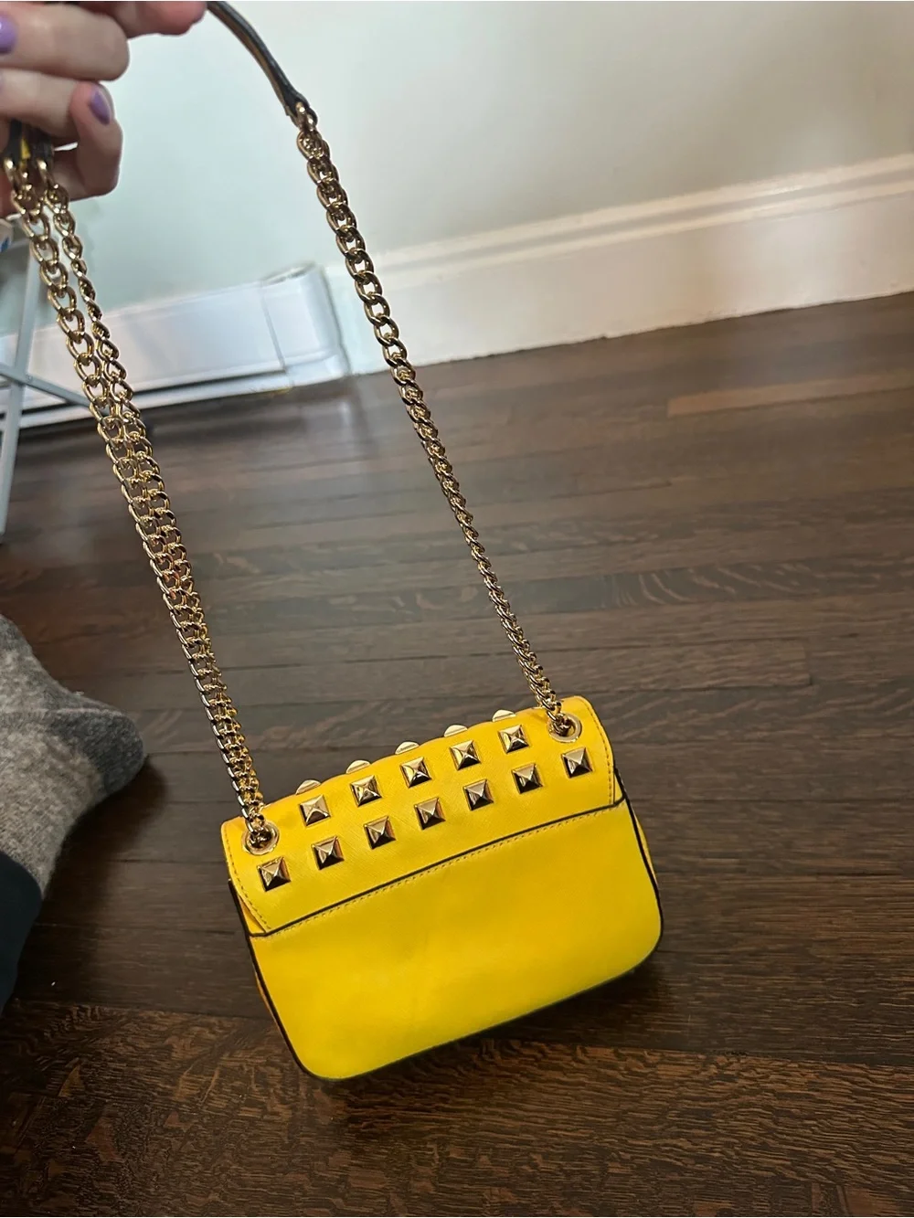 Michael Kors Yellow Studded Leather Chain Shoulder Crossbody